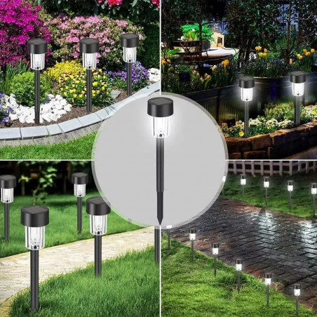 alquiler mitología Contemporáneo Pack 10 Estacas Focos LED Solar Jardín Exterior Negro